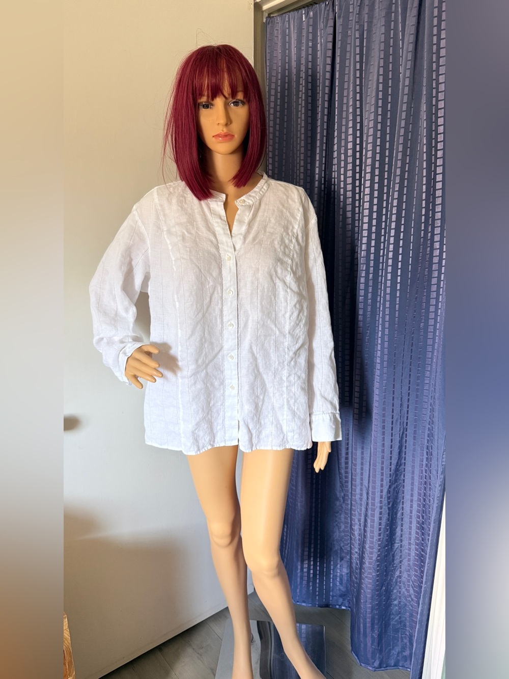 Talbots 18W Petite White Linen Shirt Button Front Bust 52” Side Slits